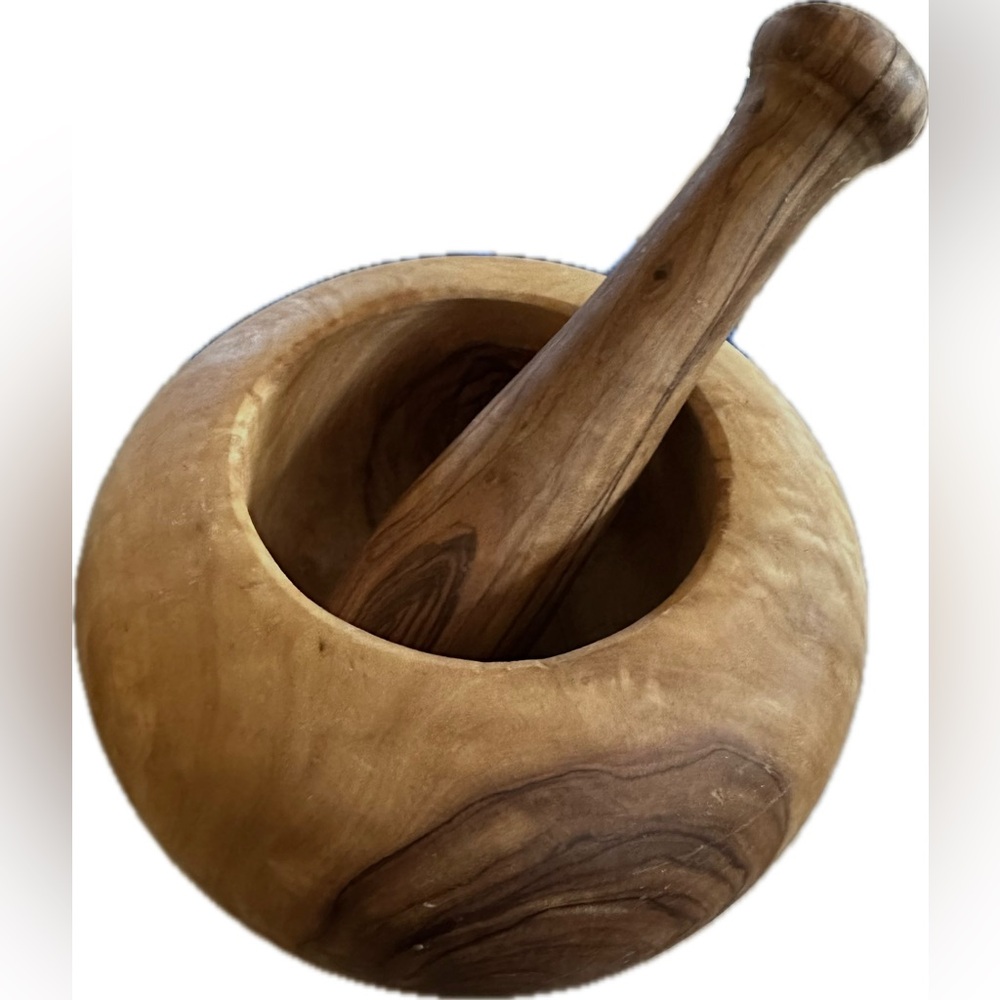 Artisan Handmade Wooden Rich Olive Wood Mortar and Pestle Set Spices Herbs OOAK - Picture 2 of 11